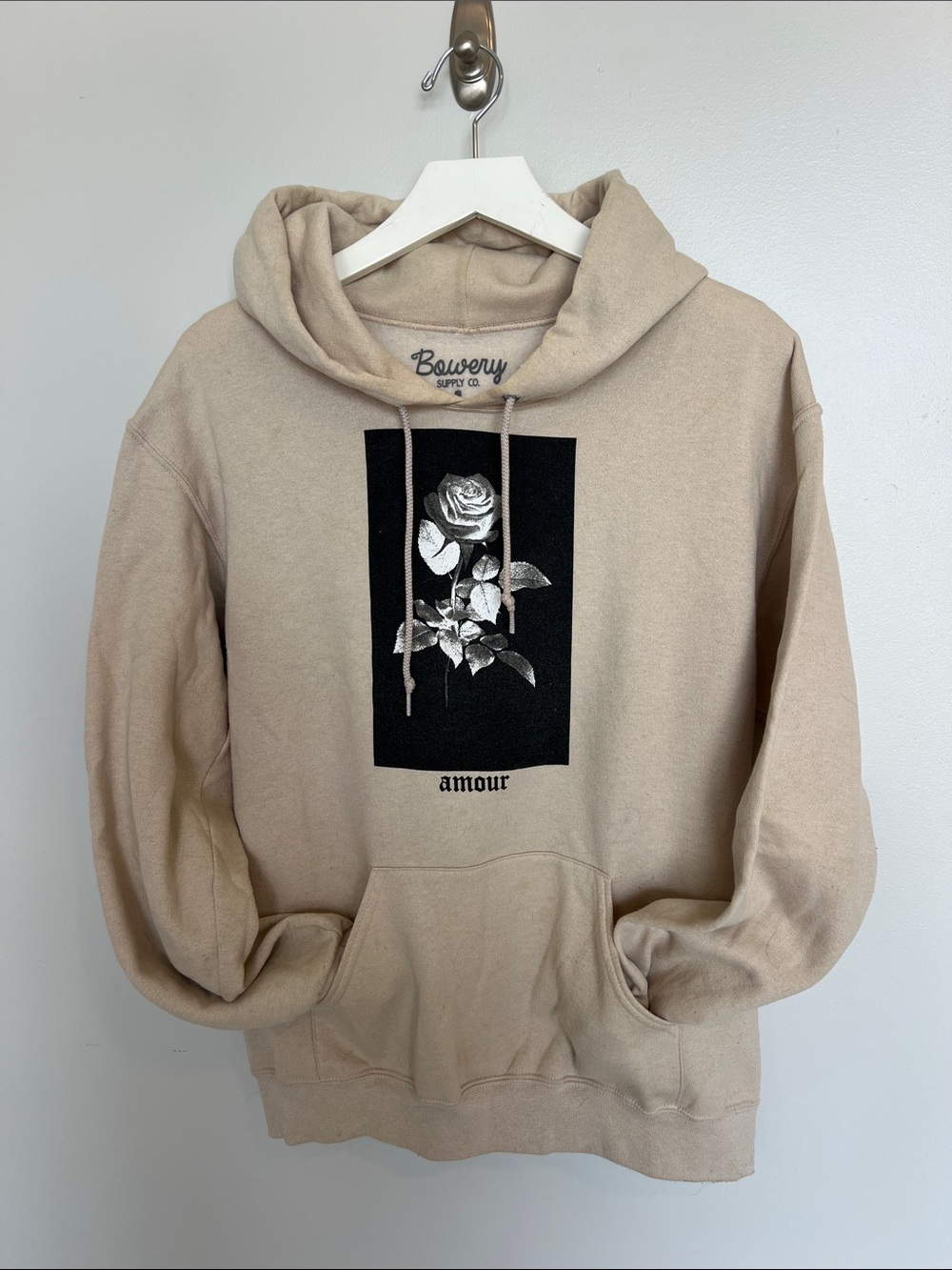 Cream Hoodie with Rose Graphic